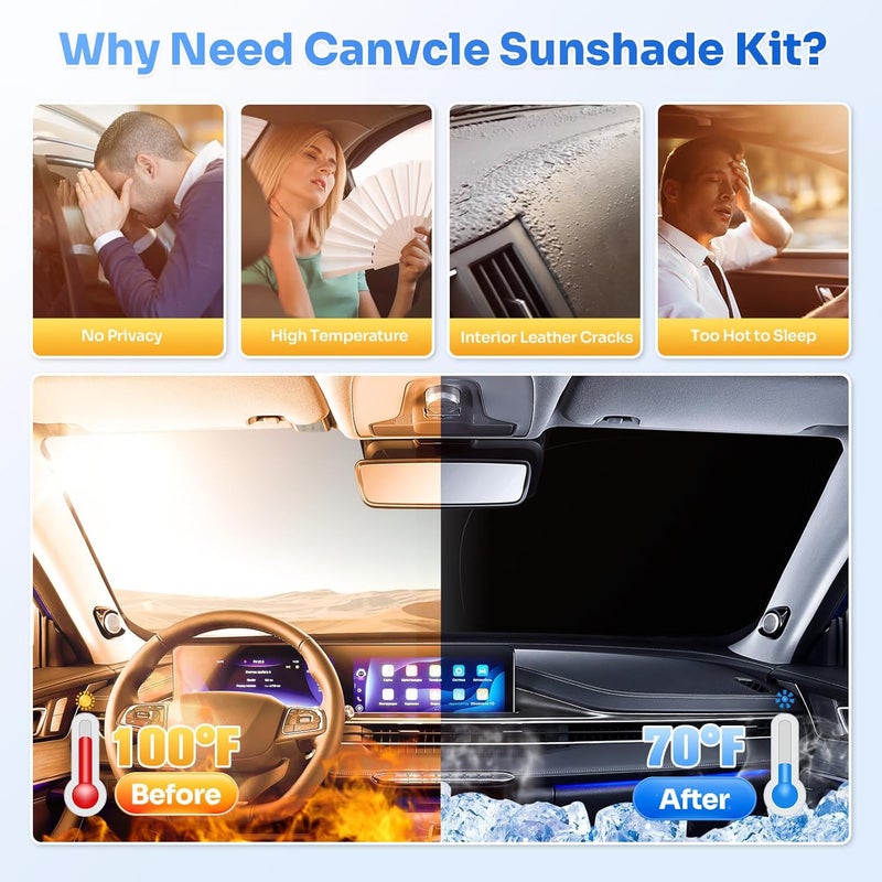 Canvcle Window Shades for 2018-2024 Toyota Camry Accessories Windshield Sun Shade Side Rear Window Cover Sunshade Sun Visor Shield Privacy Protection for Camping Keep Vehicle Cool Black 6PCS - Image 3